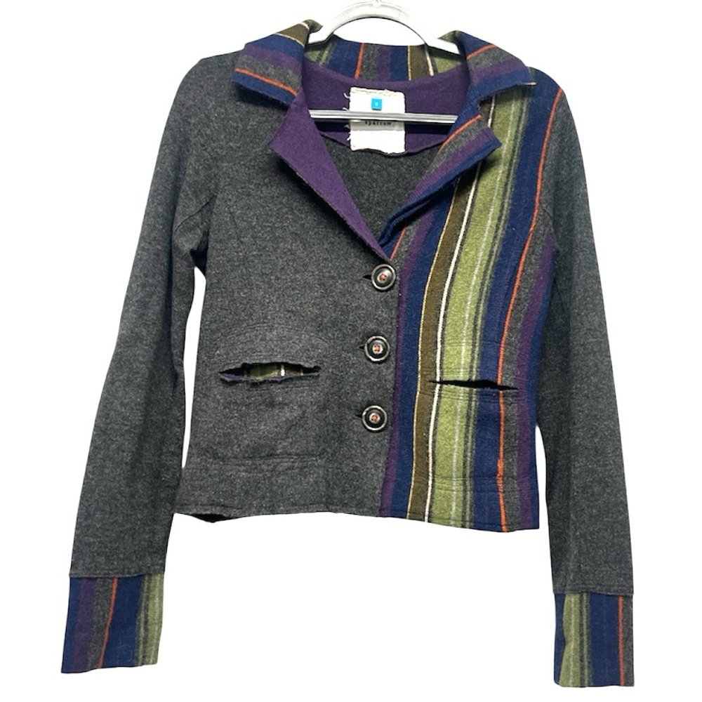 Sparrow Vintage Anthropologie 100% Lambswool Colorblock Raw Hem Sweater Blazer